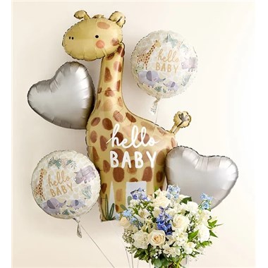 Sweet Baby Boy™ Arrangement With Hello Baby Balloon Bouquet